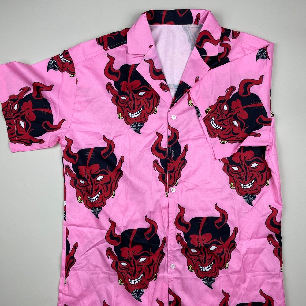 Devil print short sleeve button shirt